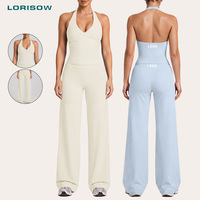 LORISOW Pakaian Yoga Wanita Label Pribadi Tanpa Lengan Crop Vest Celana Yoga Model Flare untuk Toko Pakaian Olahraga Kasual