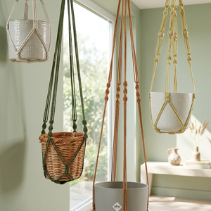 Colgador de Macramé Hecho a Mano, Estilo Boho, Decoración para Plantas de Interior, para Sala de Estar, 100% Artesanal, Forma Irregular - Product Image 3