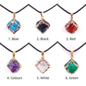 真鍮アメジストスクエアクリスタルチャーム、アンティーク銅メッキベゼル付きマジックブロックペンダントネックレスジュエリーコードロープ、男女兼用 - Product Image 4