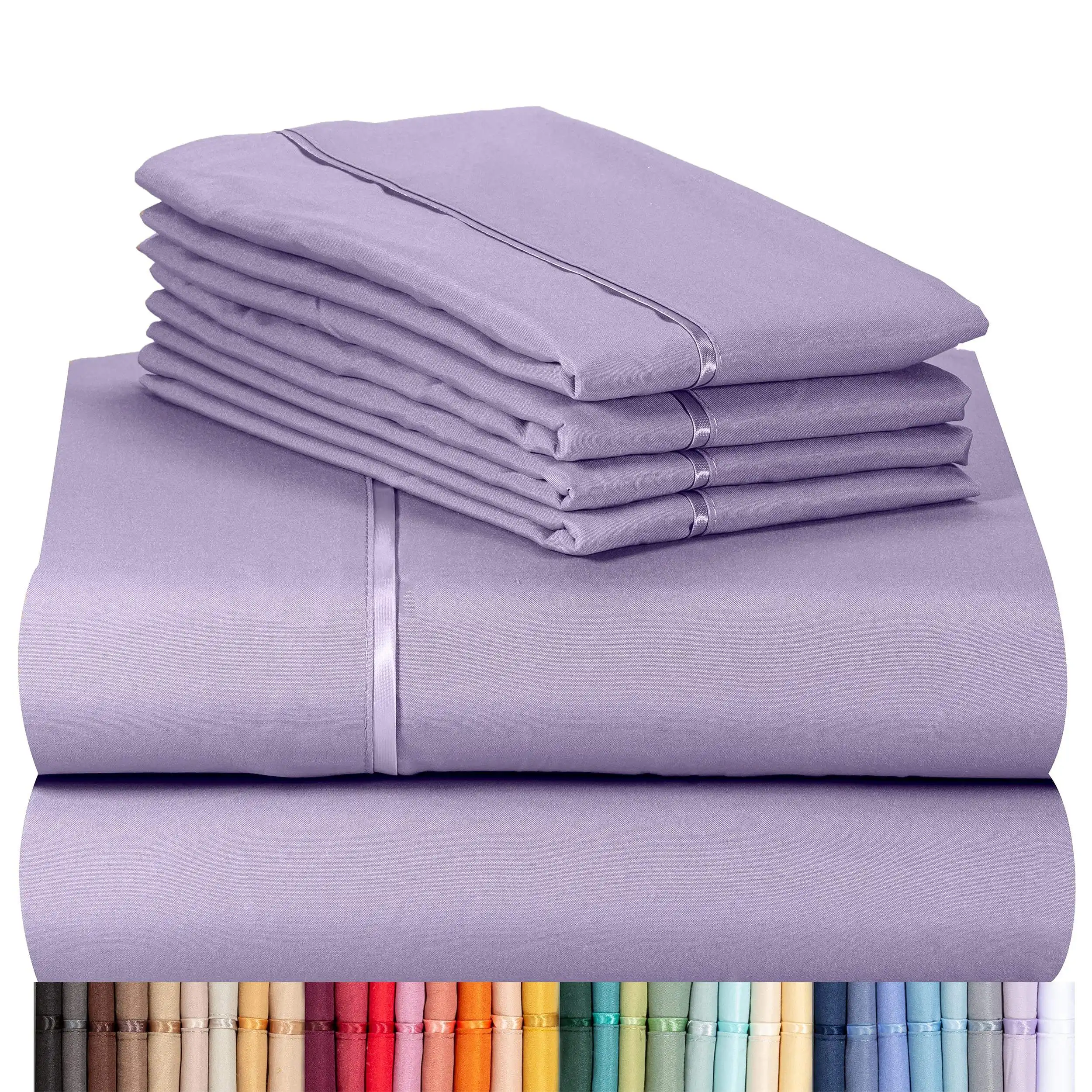 ผ้าฝ้าย 100% Percale สีขาวแผ่นแบนและปลอกหมอนชุดผ้าฝ้ายอียิปต์ผ้าลินินแผ่น