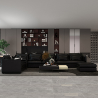 Ensemble de canapé sectionnel moderne en cuir noir, 3 places, fauteuil, ottoman, structure métallique, meubles modulaires pour salon, OEM ODM