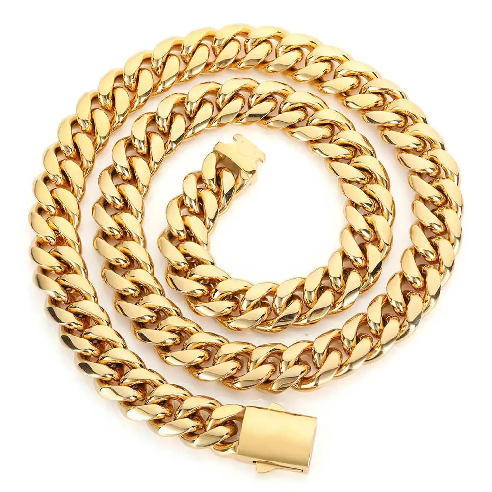 NUOYA Custom Logo Miami cubano catena a maglie per gli uomini in acciaio inox Hip Hop gioielli placcato oro cubano catena collana