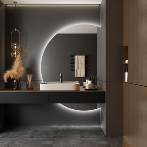 Stepless Dimmable Wall Mounted Vanity Irregular Half Moon <strong>Mirror</strong> With Led Light Bathroom <strong>Mirror</strong> - Product Image 1