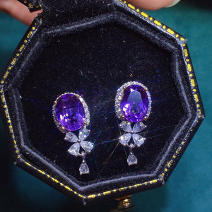 Orecchini pendenti corti in stile pietra viola per donna, gioielli eleganti e alla moda - Product Image 6