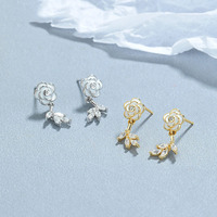 Minimalist ische Kamelie Blume Ohr stecker Knochen Zirkon Ohrringe S925 Silber Ohrringe für Frauen