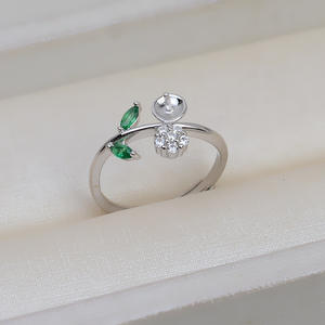 S925 Silver Open Female Leaf <b>Ring</b> Adjustable DIY <b>Pearl</b> Accessories for Sizes 5-6 2698 - Product Image 4