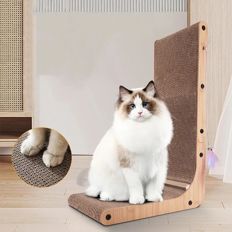 MEOW LOVE 공장 직접 판매는 맞춤형 내마모성 고품질 L 자형 고양이 스크래치 보드를 청소하기 쉽습니다.