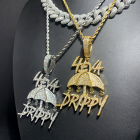 Nouveauté Collier Pendentif Parapluie Goutte d'Eau Lettre Forever en Laiton de Haute Qualité Entièrement Pavé de Zircone Cubique (CZ) Style Hip Hop pour Homme et Garçon, Or Rose Glacé