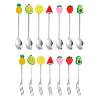 Creative Beau Fruit Poignée Fourchette En Acier Inoxydable de Bande Dessinée Enfants Couverts Dessert Café Cuillère