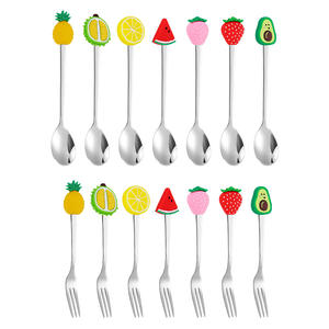 Tenedor creativo con mango de fruta para niños, cuchara de acero inoxidable con dibujos animados, para postre y café - Product Image 6