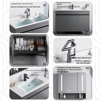 Ensemble de salle de bain de luxe léger avec miroir intelligent, vasque en alliage d'aluminium et toilettes en céramique, solution complète pour le sol