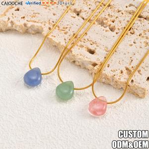 CAIOOCHE Gioielli all'Ingrosso, Collana con Pendente in Pietra Naturale a Goccia, Catena in Acciaio Inossidabile Placcato Oro, Design Semplice - Product Image 1