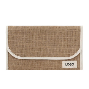 Pochette con Cerniera e Logo Personalizzato di Fabbrica, Organizer in Tessuto Naturale di Juta e Canapa per Trucchi, Skincare e da Viaggio - Product Image 3
