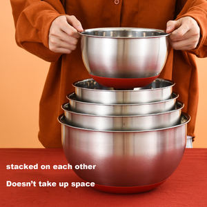 Tazón de Ensalada Desechable de Acero Inoxidable con Tapa de Silicona Antideslizante, Tazón para Batir Huevos con Escala, Vajilla de Estilo Europeo para Fiestas, Ecológica - Product Image 2