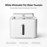 Fontaine à eau pour animaux de compagnie, design minimaliste moderne blanc, fenêtre de niveau d'eau MAX MIN, conception à circulation pour chats et chiens d'intérieur