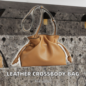 Bolso Bandolera de Cuero Genuino con Cordón, Bolso de Hombro Tipo Cubo para Mujer, Forro de Poliéster, Impermeable, Casual, para Viaje - Product Image 2