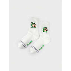 Crayon Goo Calcetines de cuello Golgi de nailon con estampado bordado de lujo para mujer Calcetines de punto hasta el tobillo para todas las estaciones-Talla única - Product Image 1