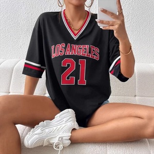Los Angeles Women's V Neck Jersey 21 Short Sleeve Breathable Loose Fit Sportswear White <b>Polyester</b> <b>T</b> <b>Shirt</b> - Product Image 3