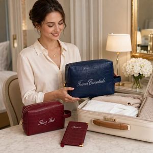 Pochette de maquillage de luxe en cuir PU imitation crocodile avec logo brodé, trousse de toilette de voyage imperméable pour femmes, vente en gros - Product Image 1