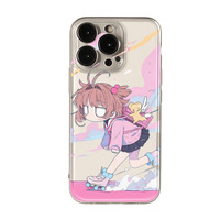 Étui de téléphone charmant avec motif de dessin animé Cardcaptor Sakura pour 15 Pro Max/14/13/12/11, étui transparent souple et mignon, protection à 360 degrés