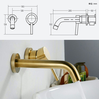 Robinet de lavabo de salle de bain en laiton, bec rotatif séparé dissimulé, mélangeur d'eau chaude et froide, robinet mural noir pour lavabo