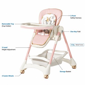 Silla <span class=keywords><strong>de</strong></span> Comer Plegable <span class=keywords><strong>para</strong></span> <span class=keywords><strong>Bebés</strong></span> con Arnés <span class=keywords><strong>de</strong></span> 5 Puntos, Altura Ajustable y Asiento Extraíble <span class=keywords><strong>para</strong></span> Niños <span class=keywords><strong>de</strong></span> <span class=keywords><strong>1</strong></span> a 4 Años - Product Image 4