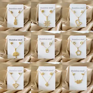 High quality cheap heart clover flower pineapple shape pendant stainless steel jewelry set