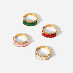 Anillo de Compromiso de Circonita para Mujer, Sin Deslustre, Chapado en Oro, Acero Inoxidable, Anillos de Tenis, Joyería para Mujer - Product Image 5