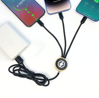 Kabel USB 3-in-1 Anyaman Nilon LED Glow dari Kayu Bambu Ramah Lingkungan Grosir, Pengisian Cepat 1 ke 3, LOGO Kustom, Hadiah Pameran
