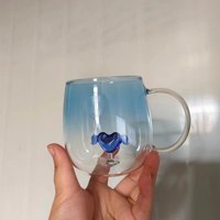 Tasse en verre borosilicate transparent de 400 ml, usage domestique, simple paroi, en forme de cœur, résistante aux hautes températures, avec poignée, compatible lave-vaisselle