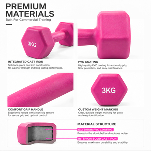 Haltère hexagonal en PVC enduit <span class=keywords><strong>de</strong></span> 2 kg avec surface antidérapante et plateau <span class=keywords><strong>de</strong></span> rangement, design compact pour les petites salles <span class=keywords><strong>de</strong></span> sport à domicile et les appartements - Product Image 5