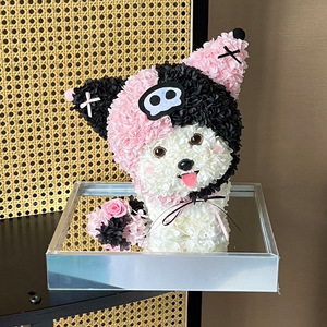 Cadeau de fleurs éternelles en forme de chien fait main dans une boîte acrylique, grand chiot éternel en hortensia de 15 pouces pour la fête des mères et la Saint-Valentin - Product Image 5