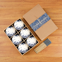 Service de Table Style Bohème en Céramique Japonaise, Bol Lot de 4, Boîte Cadeau Baguettes Assiette