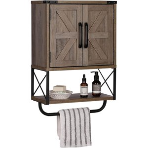 Retro wall-mounted wooden bathroom vanity, solid wood double door bathroom vanity, American country style towel rack and - Product Image 4