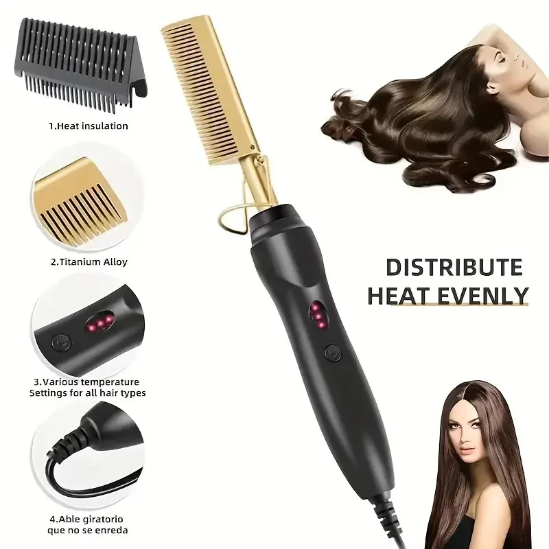 Peine de Metal de cobre para el cabello, salón de belleza para el hogar, rizador de calentamiento rápido, peine de cobre, peine alisador de pelo eléctrico 2 en 1