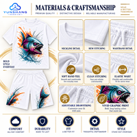 Ensemble deux pièces streetwear d'été pour homme : T-shirt respirant en mélange de coton tricoté à imprimé numérique motif néon Piranha et short