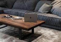 Table basse convertible de luxe en bois massif avec bord naturel, design moderne, idéale pour le salon