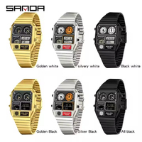 SANDA jam tangan elektronik untuk pria, jam tangan elektronik multifungsi pengukur suhu Stopwatch pengukur waktu untuk pria dan remaja