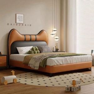 Lit de Jour Moderne Confortable pour Enfants, Motif Chat Orange de Dessin Animé, Cadre en Bois Massif, Revêtement en Coton, Meuble de Chambre pour Garçons et Filles - Product Image 2