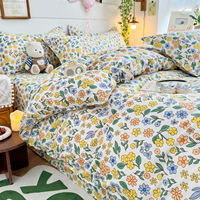 Ensemble de housse de couette à imprimé floral - Literie en polyester doux, lavable en machine, résistant aux plis, décoration intérieure toute saison