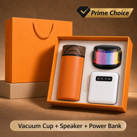 Ensemble cadeau promotionnel d'entreprise personnalisé : Tasse isotherme, enceinte Bluetooth et batterie externe avec logo