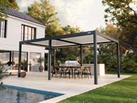 Pergola à toit à lames orientables électrique noire 3x3m en aluminium avec LED, toit réglable, autoportante pour patio, jardin, cour, terrasse