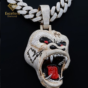 Colgante Hip Hop de Plata de Ley 925 con Moissanita, diseño de <span class=keywords><strong>Pitbull</strong></span>, cabeza de perro rugiente esmaltada en 3D, con engaste ancho, para hombre - Product Image 1