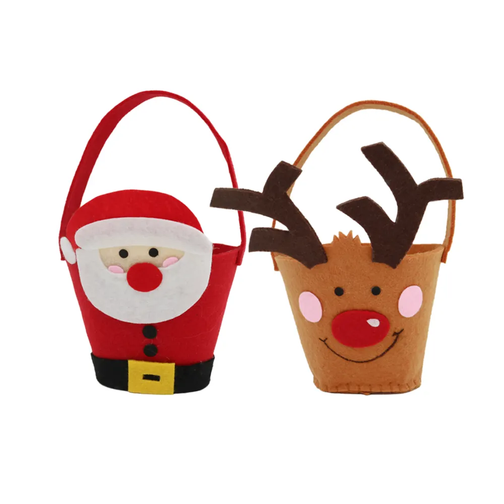 Fabric Laser Cut Santa Reindeer Basket Decoration Felt Flower Pot Christmas Decoration