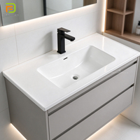 Vente en gros usine Lavabo de salle de bain blanc en céramique rectangulaire à bord fin pour meuble sous-vasque