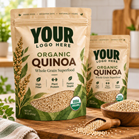 Sachet d'emballage personnalisé en papier kraft avec logo imprimé pour quinoa biologique, pochette refermable à fermeture éclair pour superaliments et snacks de 16 oz et 8 oz