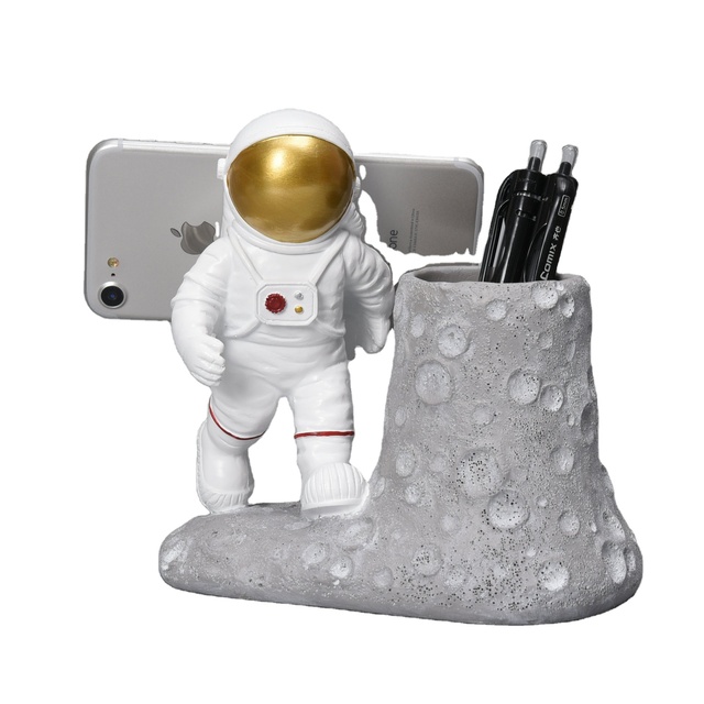 Resin Office Desk Table Decoration Organizer Ornament Unique Astronaut Multifunctional Mobile Phone Pen Stand Holder