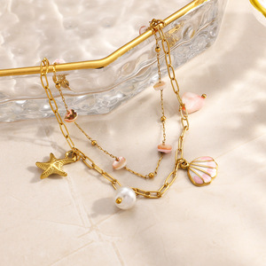 Stainless Steel <b>Bracelet</b> With Starfish <b>Shell</b> Charm 18k Gold Plated Ocean Theme Beach Jewelry - Product Image 4