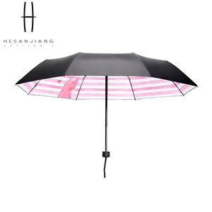 Parapluie pliant manuel 3 volets pour femme, imprimé rayé, revêtement noir, anti-UV, coupe-vent, imperméable, avec logo personnalisé, vente en gros - Product Image 4