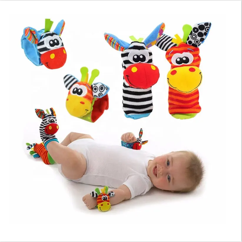 Sozzyロバキリン鹿モンキーソフトファブリックガラガラブレスレットリストバンドベビーソックスおもちゃ手首ガラガラとフットファインダー赤ちゃんのおもちゃ
